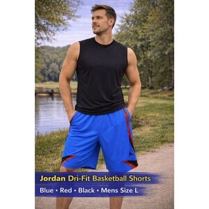 Jordan Dri Fit Basketball Shorts Blue Red Black Mens Size L